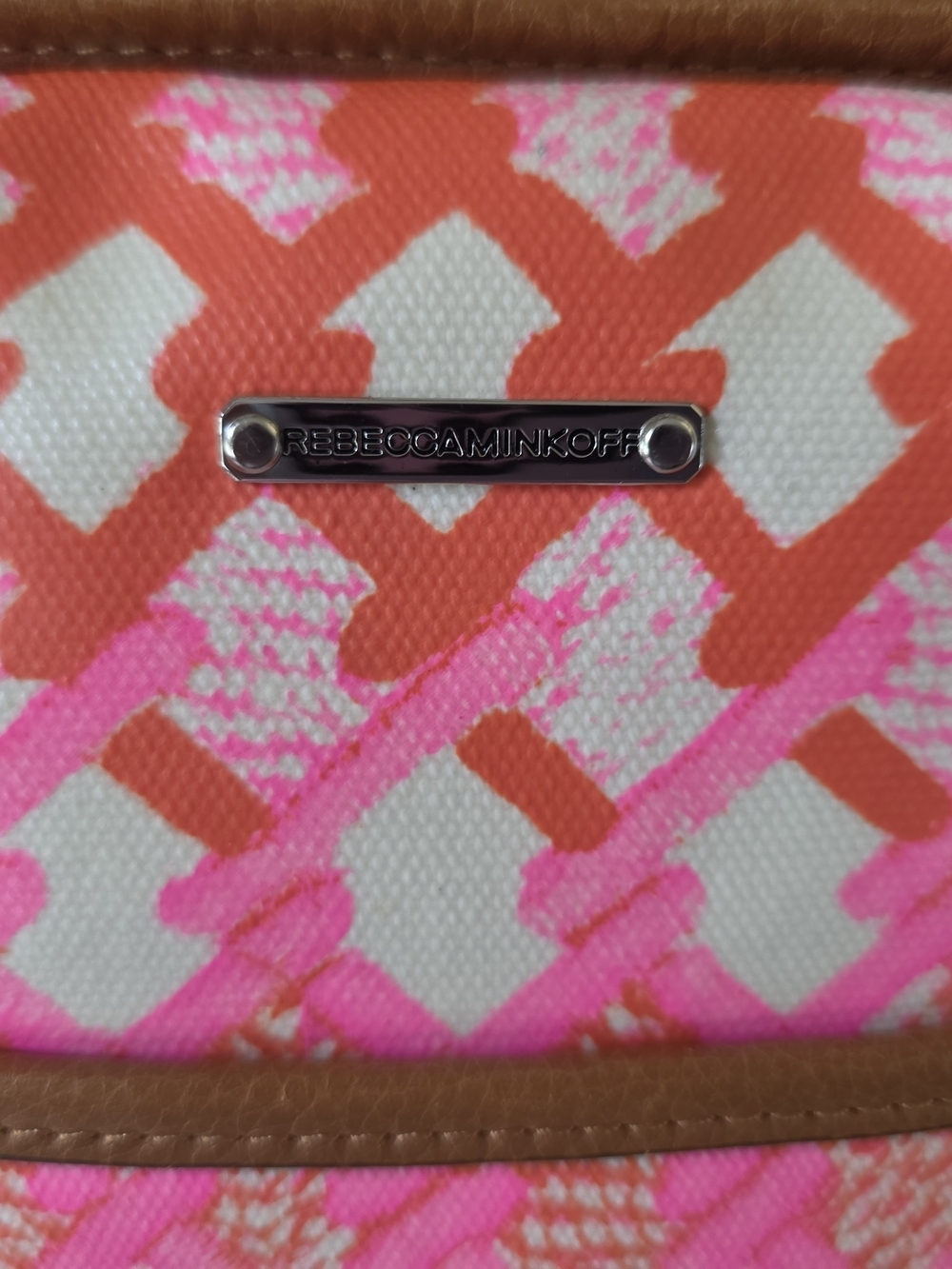 Rebecca Minkoff Neon Marissa Diaper Bag Tote Coated Canvas Pink Orange Crossbody - Picture 10 of 14